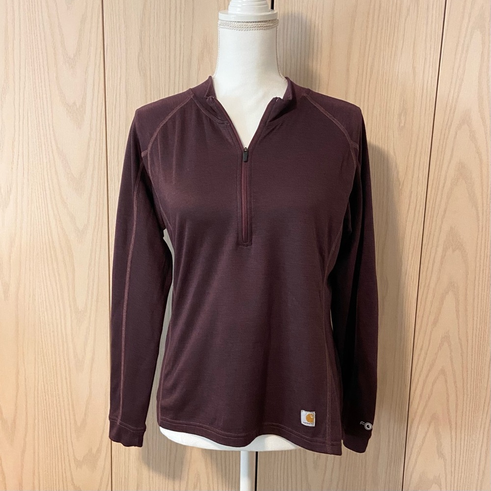 Carhartt Wool Blend Top Women’s Large Purple Force Quarter Zip Slim Fit Layer L